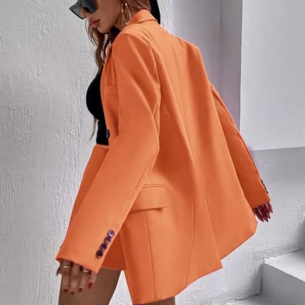 Orange Double Breasted Lapel Neck Blazer - Picture 5 of 6